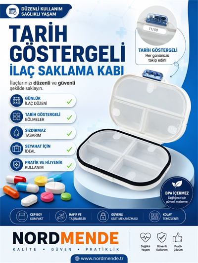 Tarih Göstergeli, Hava Sızdırmaz Ve Su Geçirmez İlaç Saklama Kutusu Haftalık Günlük İlaç Organizer Şeffaf Taşınabilir