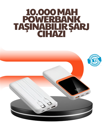 Taşınabilir 10000 mAh Powerbank Dijital Göstergeli, Type-C ve USB Çıkışlı