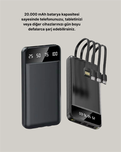 Taşınabilir 20.000 mAh Hızlı Şarj Powerbank 4 Çıkışlı