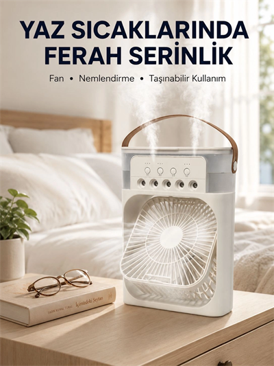 Taşınabilir 3ü 1 Arada Mini Fan | Nemlendirici + Soğutucu + Gece Lambası Yeni Nesil