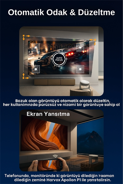 Taşınabilir 4K Destekli 1080P Projeksiyon Cihazı, Bataryalı ve Android İşletim Sistemli