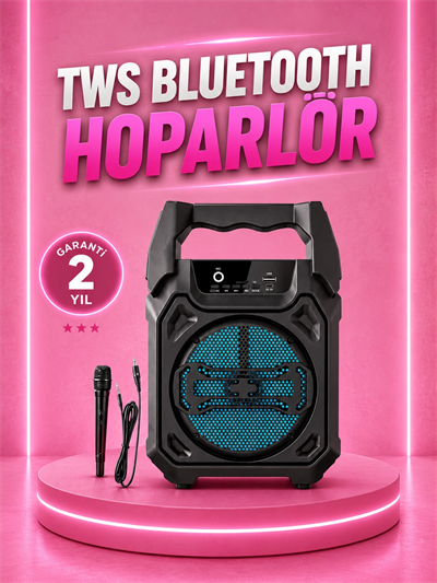 Taşınabilir 6.5” Bluetooth Hoparlör USB TF Kart Mikrofonlu Şarjlı Sistem