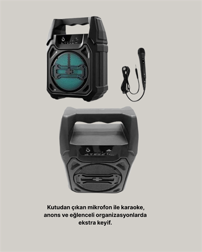 Taşınabilir 6.5” Bluetooth Hoparlör USB TF Kart Mikrofonlu Şarjlı Sistem