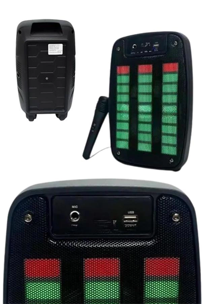 Taşınabilir 6.5 inç LED Bluetooth Kareoke Hoparlör RGB Işıklı Radyolu