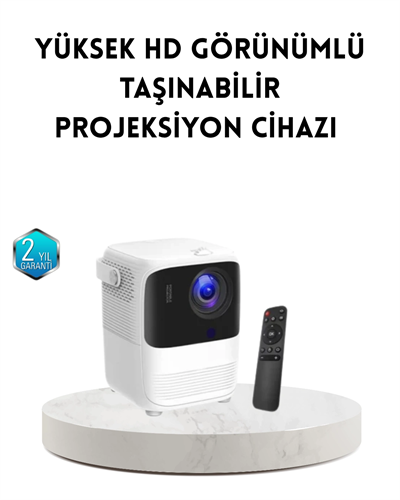 Taşınabilir Akıllı 1080P Projektör – 64GB Hafıza, 2GB RAM, Full HD Görüntü, Kumandalı