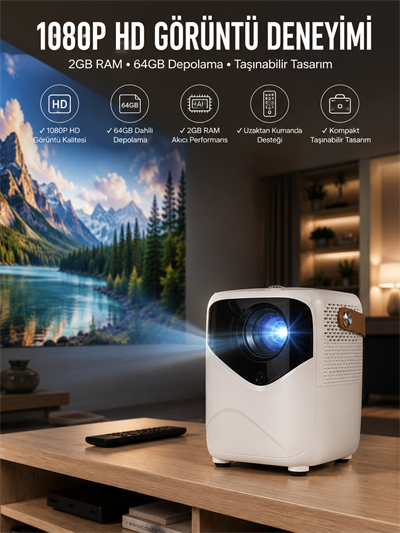 Taşınabilir Android Projeksiyon Wifi Destekli 4K Multimedia Tabanlı Ev Ve Ofis Tipi