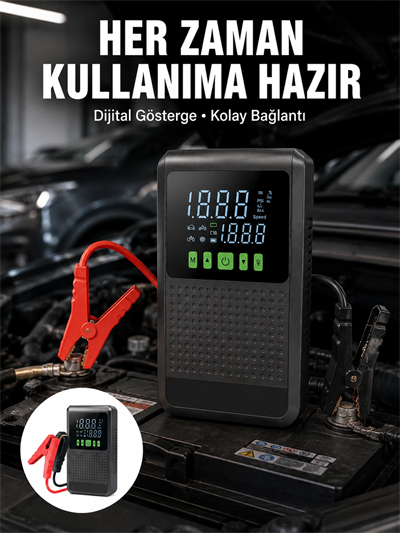 Taşınabilir Araç Akü Şarj Takviye Cihazı 150 PSI Dijital Kompresör Yeni Nesil