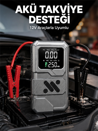 Taşınabilir Araç Akü Takviye ve Hava Kompresörü Powerbank Özellikli