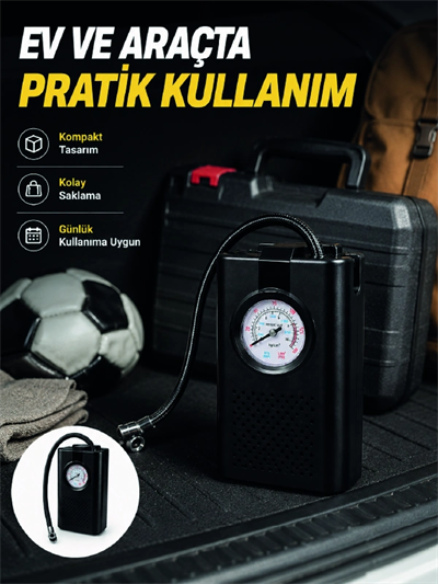 Taşınabilir Araç Hava Pompası Analog Manometreli Lastik Şişirme Pompası
