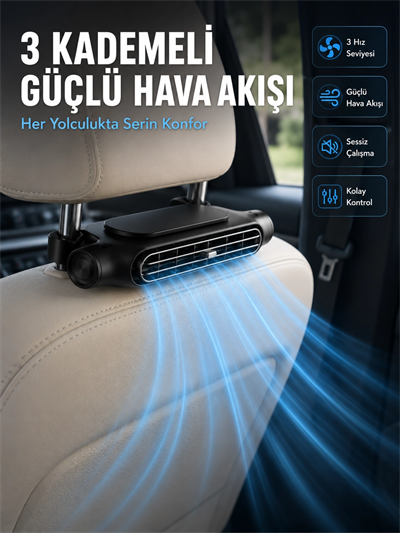 Taşınabilir Araç Koltuk Fanı Sessiz Çalışan USB Şarjlı Boyun Soğutucu