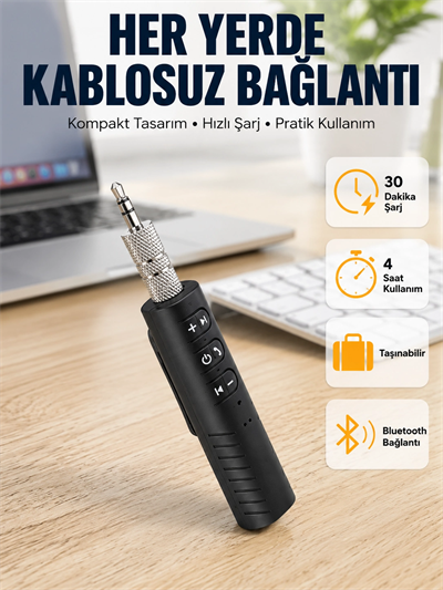 Taşınabilir Bluetooth 4.1 Ses Adaptörü – 10 Metre Çekim Mesafesi