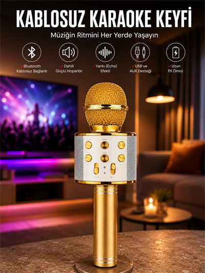 Taşınabilir Bluetooth Karaoke Mikrofon: Hafıza Kart Girişli, Etkileyici Performans