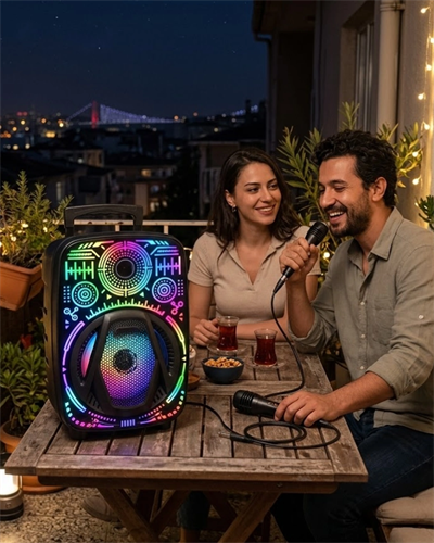 Taşınabilir Bluetooth Speaker Mikrofonlu RGB Işıklı Karaoke Ses Sistemi