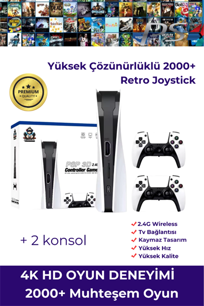 Taşınabilir Çift Kollu 30.000 Oyunlu Kablosuz Oyun Konsolu, 2.4GHz Bağlantılı Beyaz Retro Gamepad