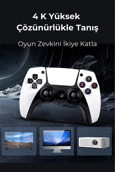 Taşınabilir Çift Kollu 30.000 Oyunlu Kablosuz Oyun Konsolu, 2.4GHz Bağlantılı Beyaz Retro Gamepad