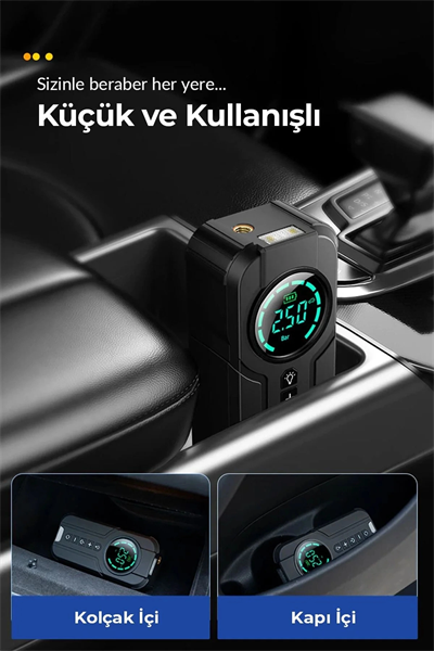 Taşınabilir Dijital Hava Kompresörü ve Powerbank, Tek Kişilik Kullanım İçin 100 Watt Güç