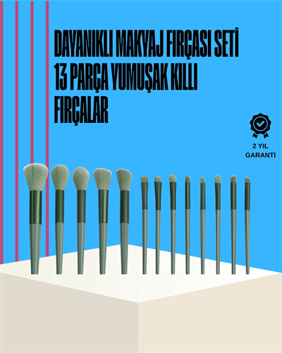 Taşınabilir Ergonomik Yapılı 13 Adet Fiber Kıllı Yüz ve Göz Makyaj Fırçası Seti