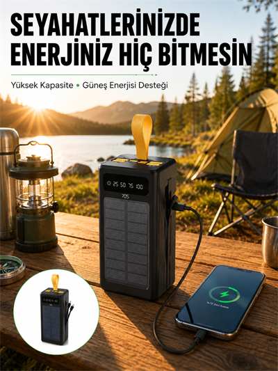 Taşınabilir Güneş Panelli Powerbank Çoklu Cihaz Şarj Destekli Yeni Nesil