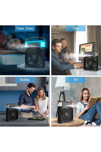 Taşınabilir Işıklı 5 Spreyli Vantilatör Buzlu Buharlı Vantilatör Mini Fan Nemlendirici