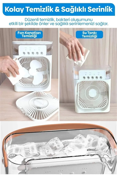 Taşınabilir Işıklı 5 Spreyli Vantilatör Buzlu Buharlı Vantilatör Mini Fan Nemlendirici