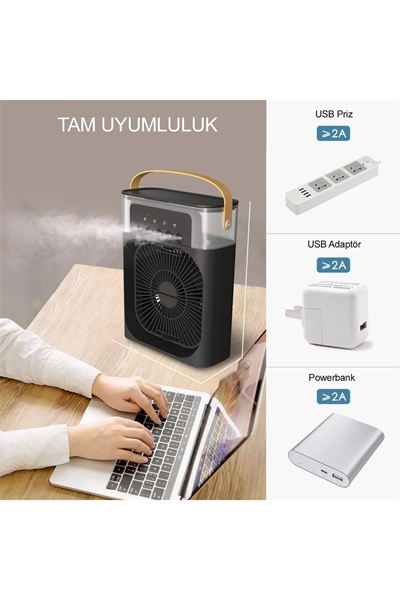 Taşınabilir Işıklı 5 Spreyli Vantilatör Buzlu Buharlı Vantilatör Mini Fan Nemlendirici
