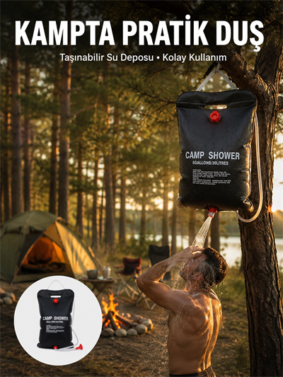 Taşınabilir Kamp Duşu Solar Isıtmalı 20 Litre Su Kapasiteli Hijyen Çözümü Yeni Nesil