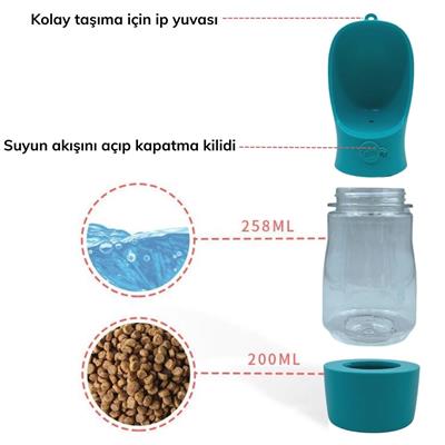 Taşınabilir Mama Hazneli Evcil Hayvan Suluğu Seyahat Kabı Kilitlenebilen Su Sızdırmaz 380ML (3936)