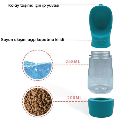 Taşınabilir Mama Hazneli Evcil Hayvan Suluğu Seyahat Kabı Kilitlenebilen Su Sızdırmaz 380ml Bx40