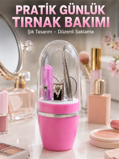 Taşınabilir Manikür Seti Pembe Tırnak Bakım ve Kişisel Bakım Kiti