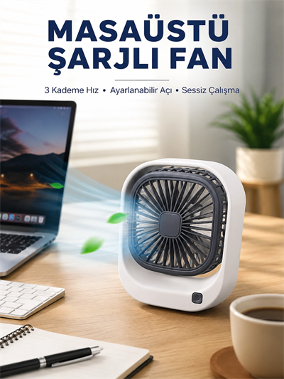 Taşınabilir Masaüstü Fan Ayarlanabilir Açılı Şarjlı Tasarım