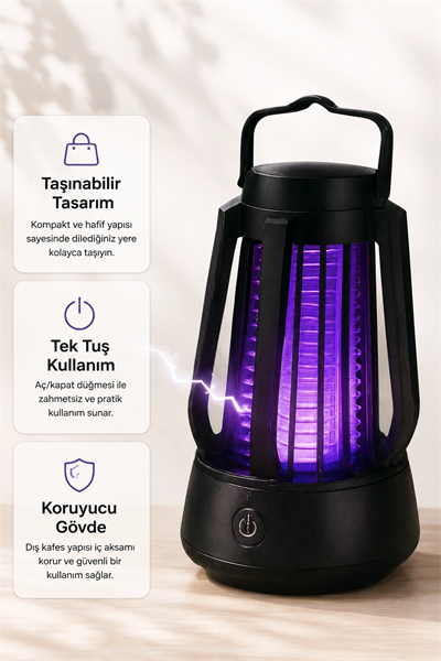 Taşınabilir Mor Işıklı Sineksavar Lamba Koruyucu Gövdeli Pratik Kullanım Cihazı