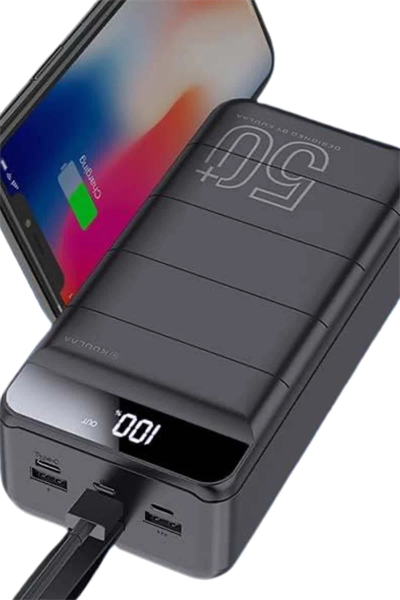 Taşınabilir Powerbank 50.000 mAh 4 Girişli Hızlı Şarj Led Göstergeli Fenerli Şarj