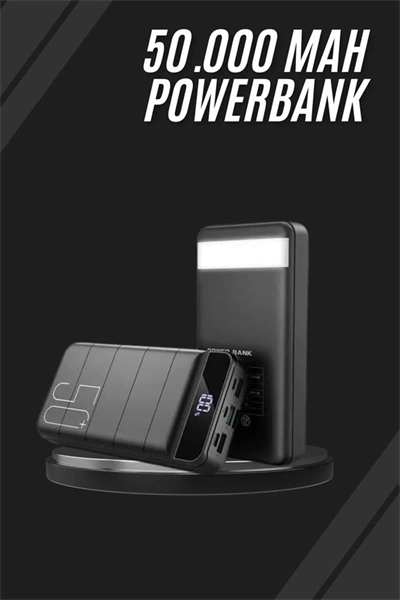 Taşınabilir Powerbank 50.000 mAh 4 Girişli Hızlı Şarj Led Göstergeli Fenerli Şarj