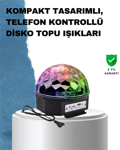 Taşınabilir RGB Disko Topu Bluetooth ve Uzaktan Kumanda Özellikli
