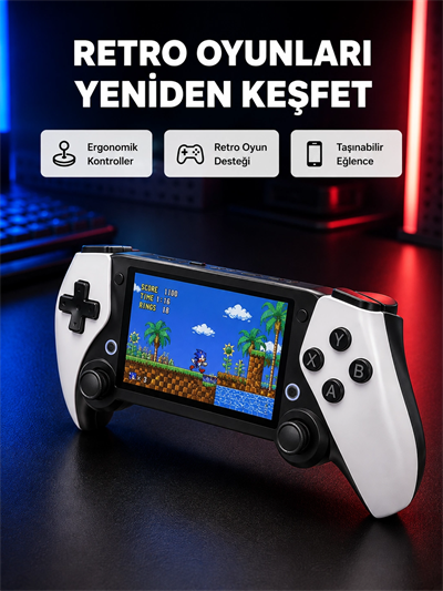 Taşınabilir Retro Oyun Konsolu – 4.3 İnç Ekran, 64 GB Hafıza ve Klasik Oyun Arşivi