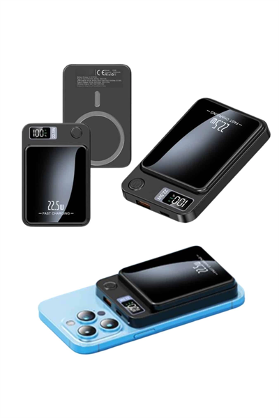 Taşınabilir Şarj Magsafe Powerbank 10.000 mAh Hızlı Şarj Led Göstergeli Kablosuz