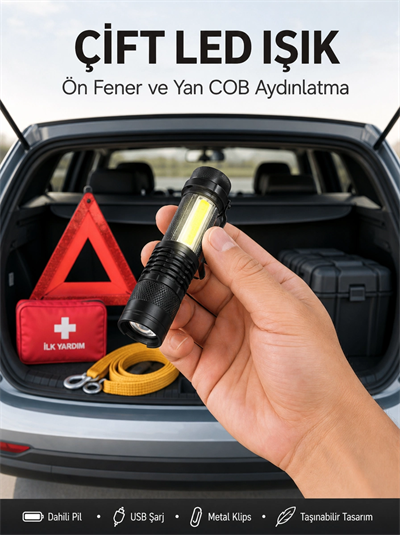 Taşınabilir Şarjlı LED Fener - 4 Modlu, 2000LM, Ayarlanabilir Odak Yeni Nesil