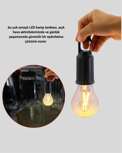 Taşınabilir Şarjlı LED Kamp Lambası – Type-C Girişli ve Kancalı Tasarım