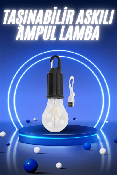 Taşınabilir Şarjlı Led Ampul Askılı Lamba Kamp Bahçe Lambası
