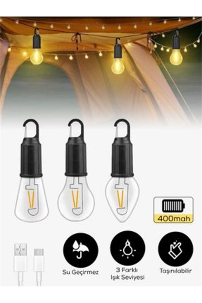Taşınabilir Şarjlı Led Ampül Outdoor Kamp Bahçe Lambası