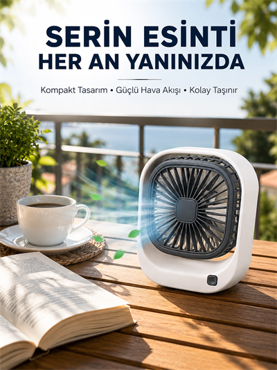 Taşınabilir Şarjlı Masa Fanı Sessiz ve Güçlü Fan Sistemli