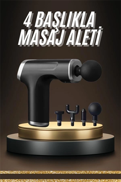 Taşınabilir Şarjlı Masaj Tabancası 4 Başlıklı Kas Rahatlatıcı Masaj Aleti