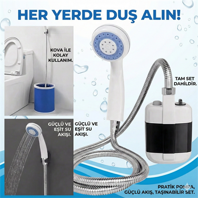 Taşınabilir Şarjlı Seyyar Duş Seti ( Pompa - Hortum - Duş Başlığı )