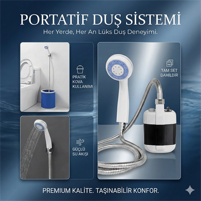 Taşınabilir Şarjlı Seyyar Duş Seti ( Pompa - Hortum - Duş Başlığı )