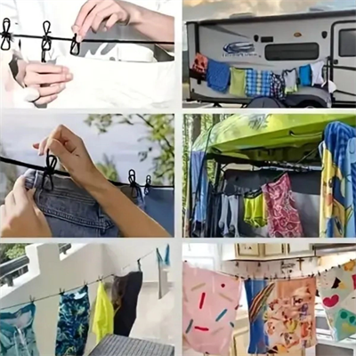 Taşınabilir Seyahat Çamaşır İpi 12 Mandallı Klipsli Lastikli Çamaşır Mandalları Bx40