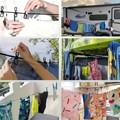 Taşınabilir Seyahat Çamaşır İpi 12 Mandallı Klipsli Lastikli Çamaşır Mandalları (3936)