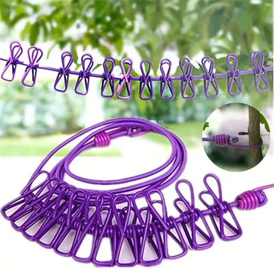 Taşınabilir Seyahat Çamaşır İpi 12 Mandallı Klipsli Lastikli Çamaşır Mandalları Bx40