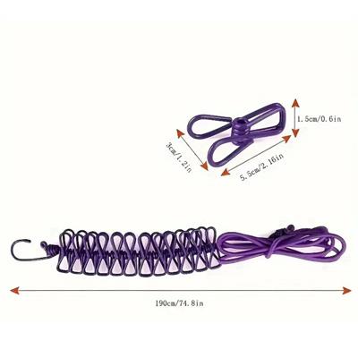 Taşınabilir Seyahat Çamaşır İpi 12 Mandallı Klipsli Lastikli Çamaşır Mandalları (3936)