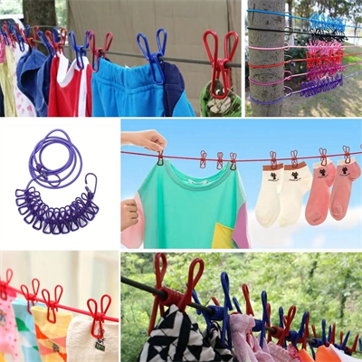 Taşınabilir Seyahat Çamaşır İpi 12 Mandallı Klipsli Lastikli Çamaşır Mandalları Bx40