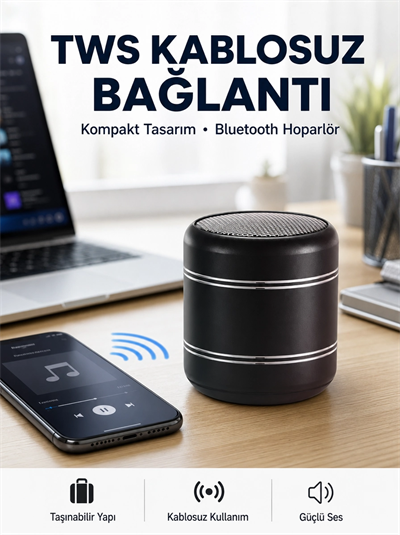 Taşınabilir Silindir Tasarım Bluetooth 5.0 Hoparlör Yüksek Bas Performanslı Yeni Nesil